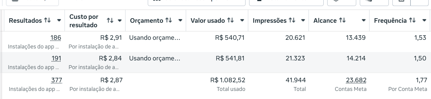 Print real de campanha: Instalações de App