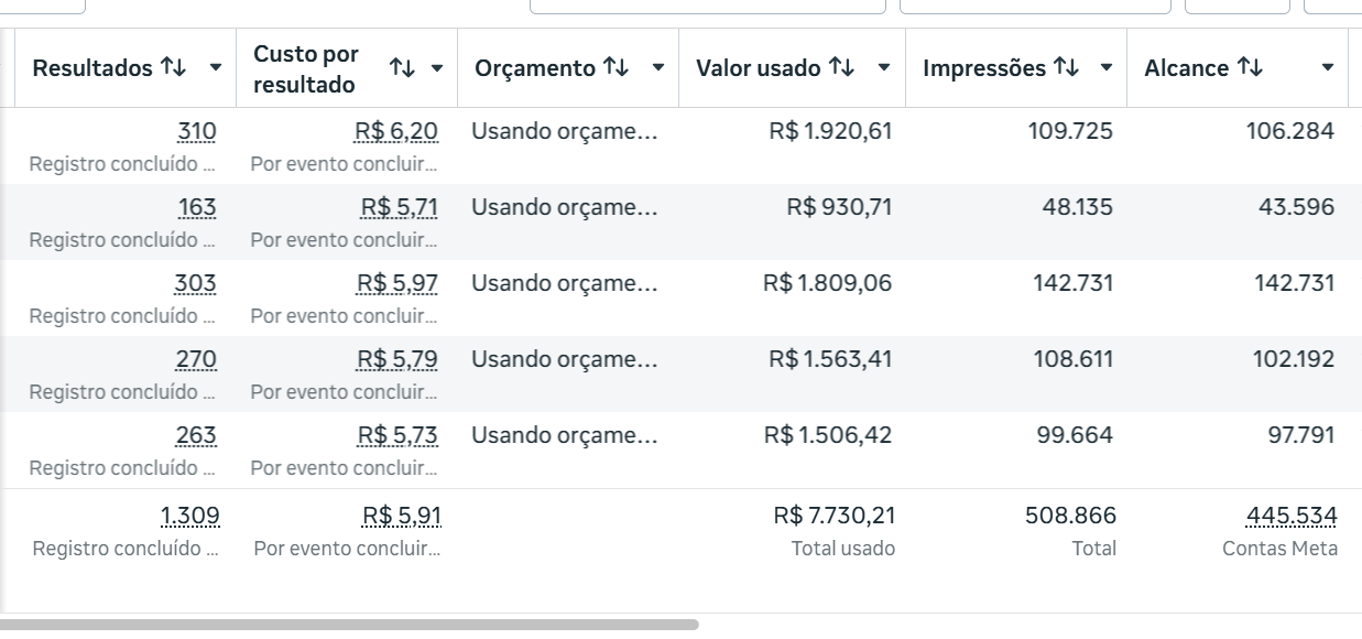 Print real de campanha: Geração de Leads — Registros